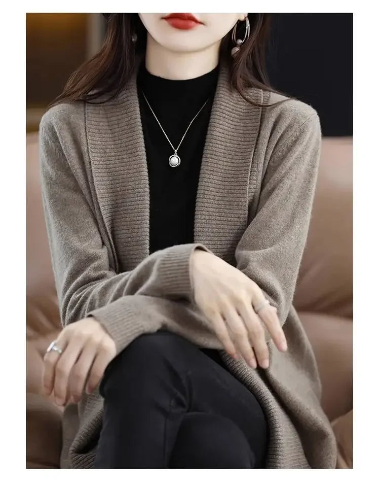 Temperament versatile cardigan women solid color knitted top loose sweater
