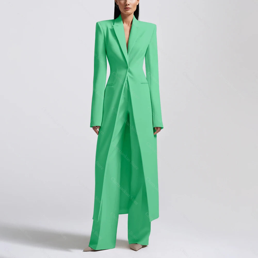 New Arrival Women Pants Sets Fashion Peak Lapel One Button Long Coat Office Lady Formal 2 Piece Solid Color Custom Suit Slim Fit