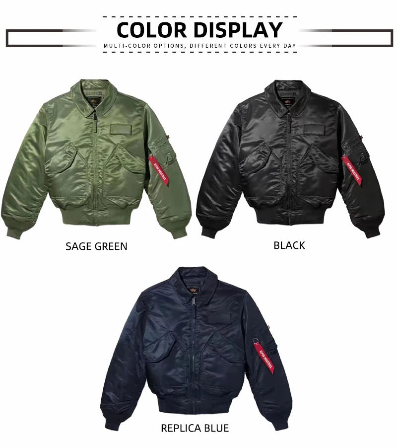 Men’s Bomber Jacket Classic Lightweight Flight Jackets Warm Comfortable Water Resistant Red Ribbon Sleeve Shirring Coat