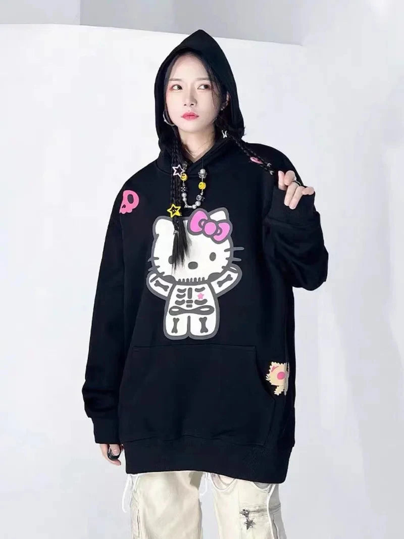 2024 New Sanrio Hello Kitty Jacket 2000s Zip Hoodie White Sweatshirt Young Women Fall Winter Kawaii Lolita Jacket Student Tops