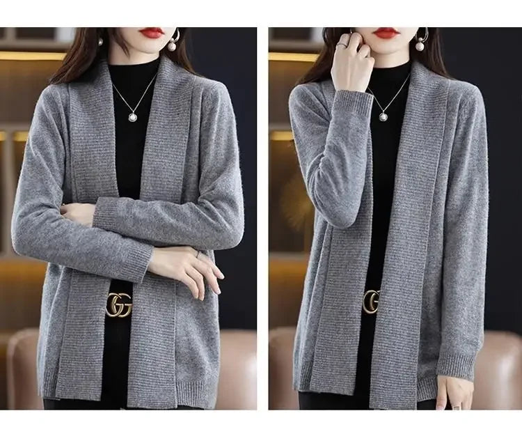 Temperament versatile cardigan women solid color knitted top loose sweater