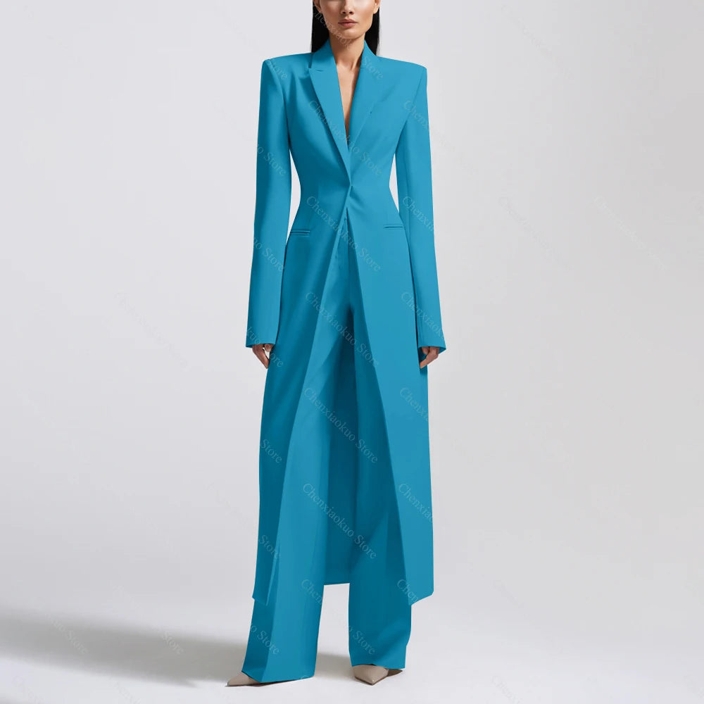 New Arrival Women Pants Sets Fashion Peak Lapel One Button Long Coat Office Lady Formal 2 Piece Solid Color Custom Suit Slim Fit