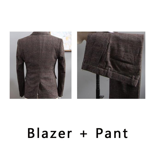 British Style Men's 3 Piece Suit, Plaid Blazer, Business, Formal Dress Suit.