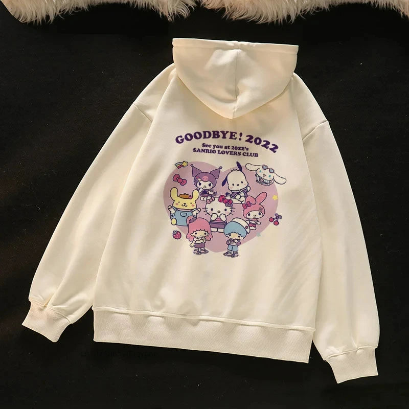 2024 New Sanrio Hello Kitty Jacket 2000s Zip Hoodie White Sweatshirt Young Women Fall Winter Kawaii Lolita Jacket Student Tops