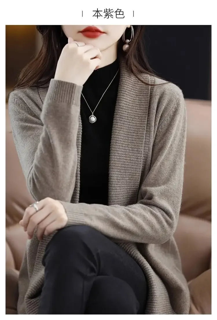 Temperament versatile cardigan women solid color knitted top loose sweater