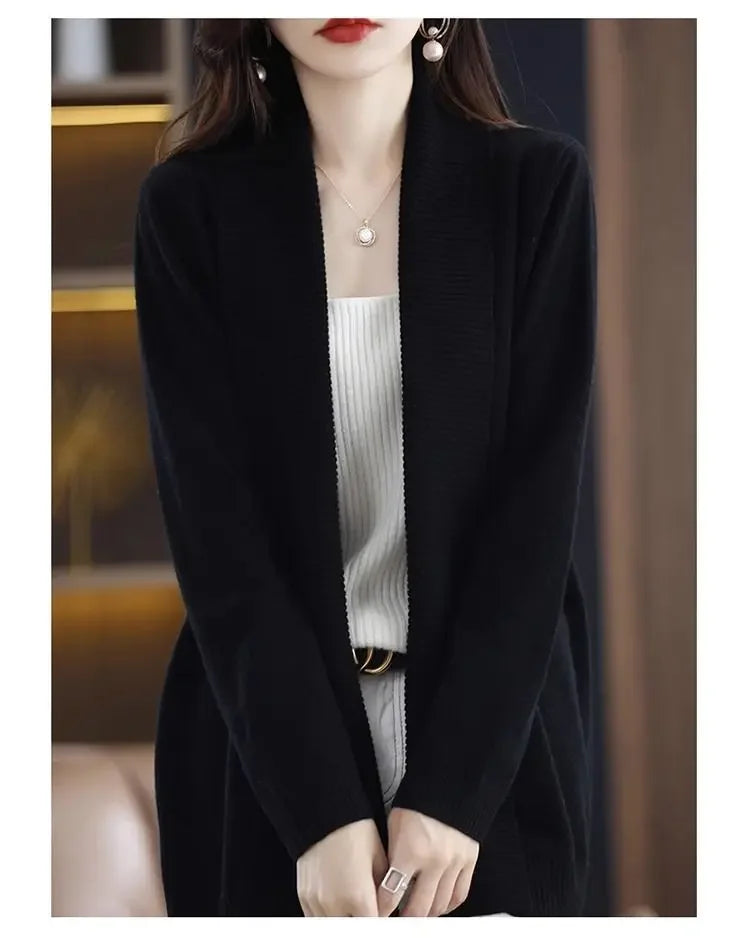 Temperament versatile cardigan women solid color knitted top loose sweater
