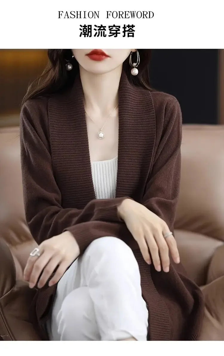 Temperament versatile cardigan women solid color knitted top loose sweater