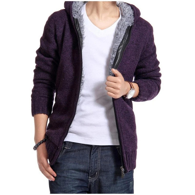 Autumn Winter Men's Thick Sweatercoat Collar Zipper Sweater Coat Outerwear Winter Fleece Cashmere Liner SweatersTurn-down Collar