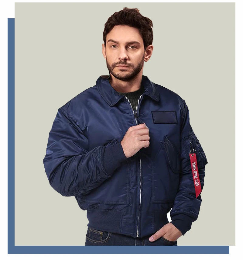 Men’s Bomber Jacket Classic Lightweight Flight Jackets Warm Comfortable Water Resistant Red Ribbon Sleeve Shirring Coat