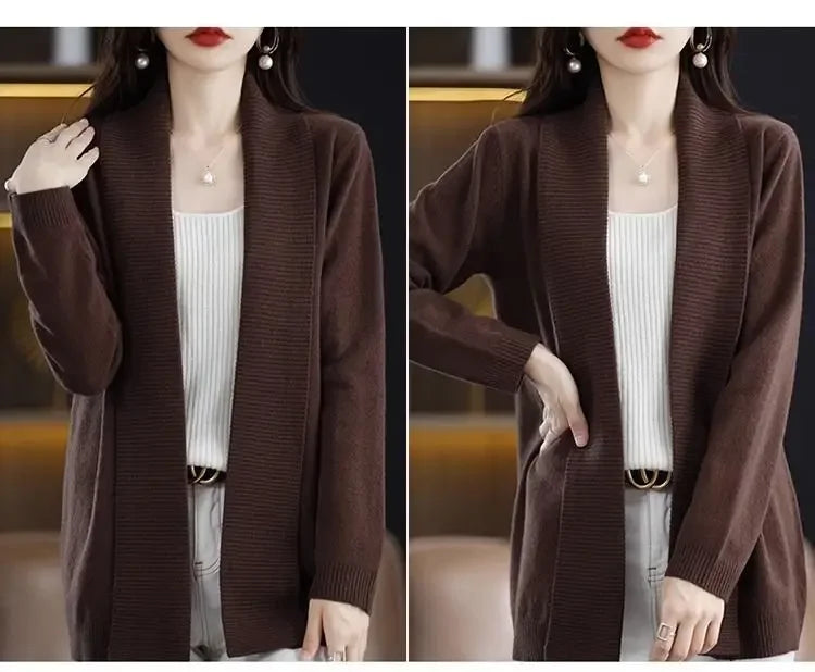 Temperament versatile cardigan women solid color knitted top loose sweater