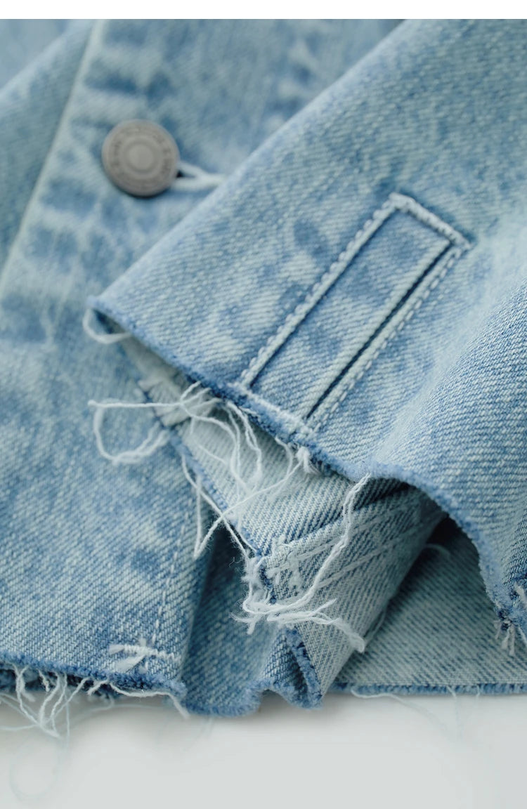 AMII Minimalism Streetwear Women Denim Coat 2023 Autumn Short Top New Loose Turn-down Collar Retro Female Clothing 12323079