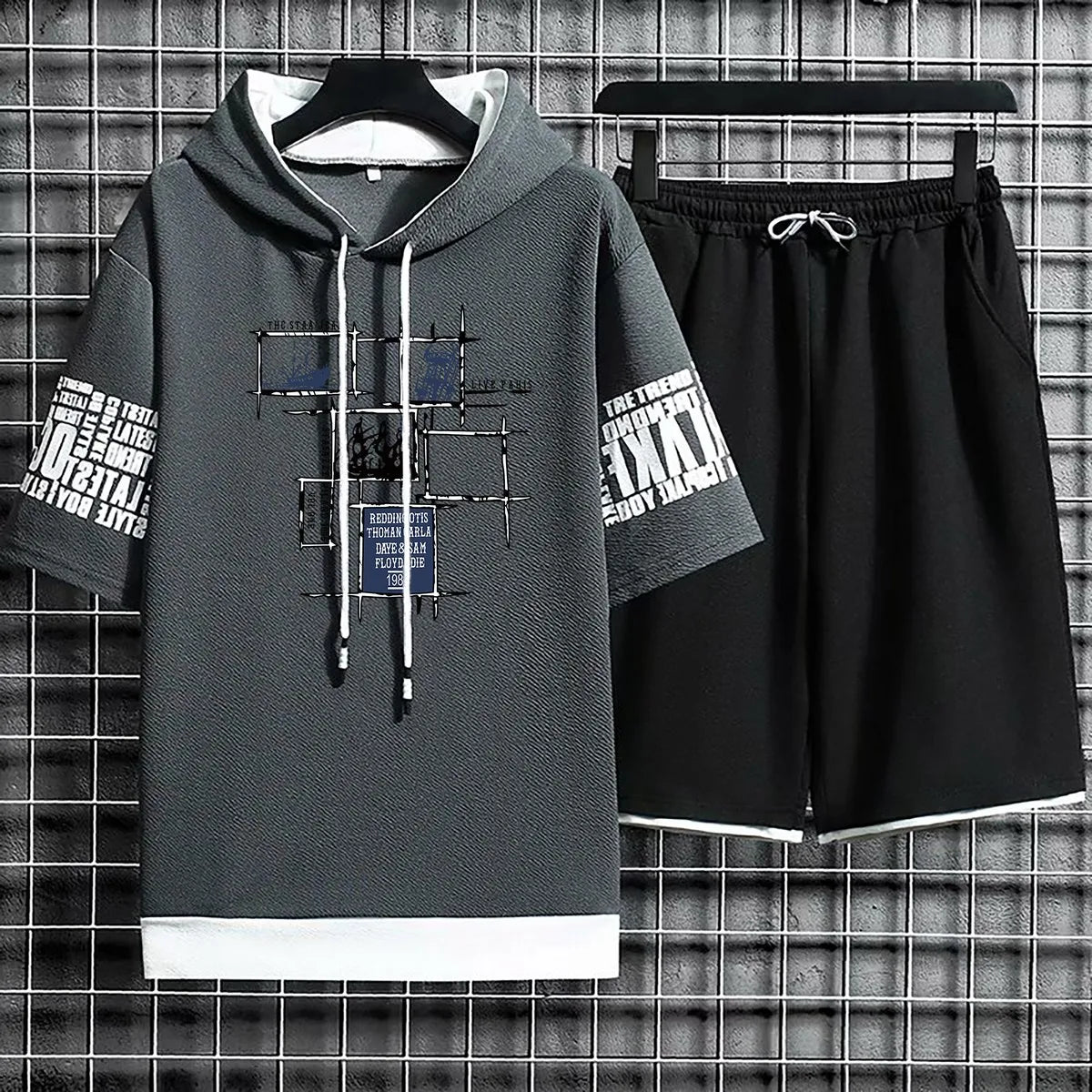 Hoodies Set Shorts Pullover Hat Summer Suits Casual T Shirt Clothing for Men T-shirt Hood Print Hoodie Men New Top Short Sleeve
