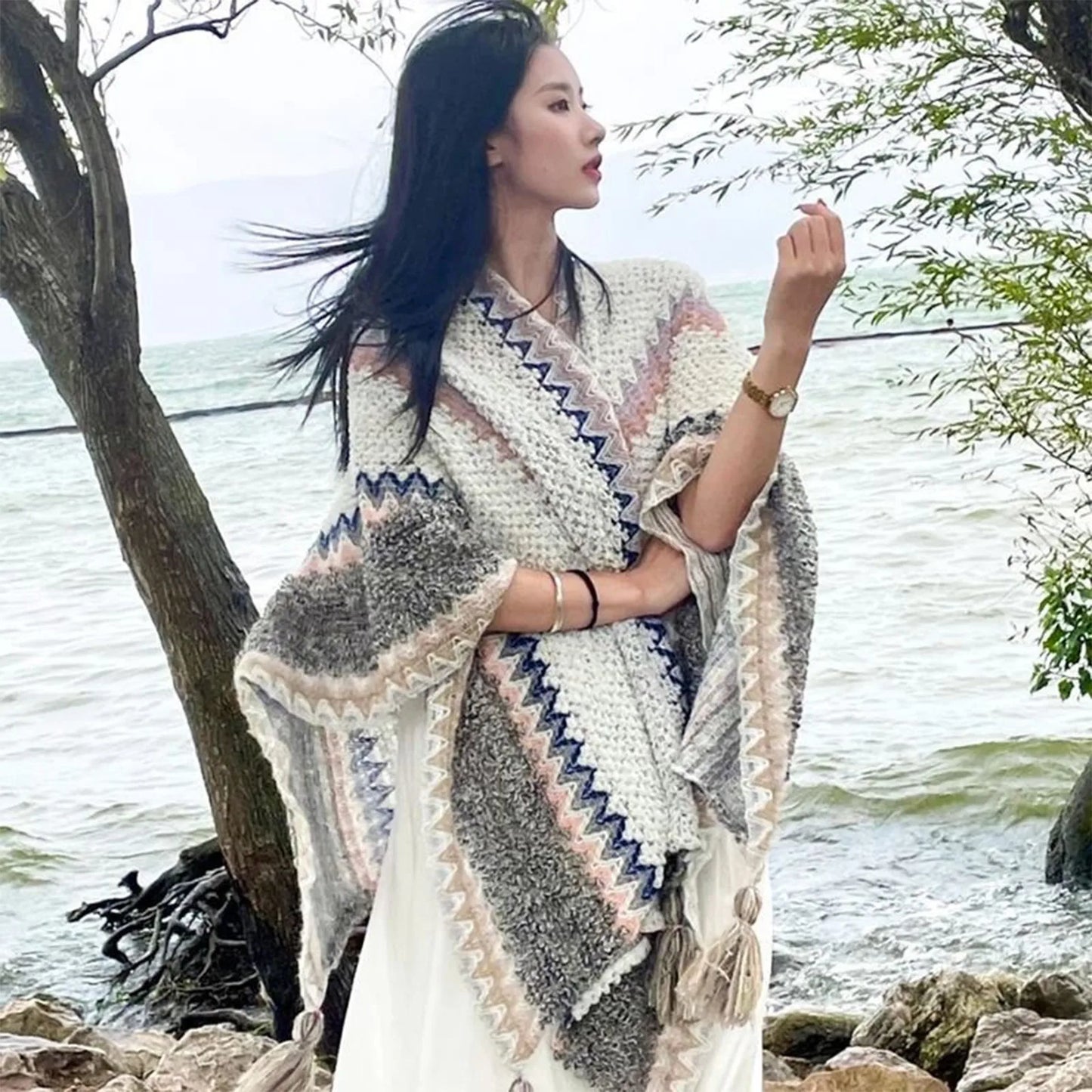 Winter Poncho Coat Women Outfits Casual Chaqueta Mujer Loose Sweater Clothing Vintage Pull Femme Knitted Cardigan Woman Jackets