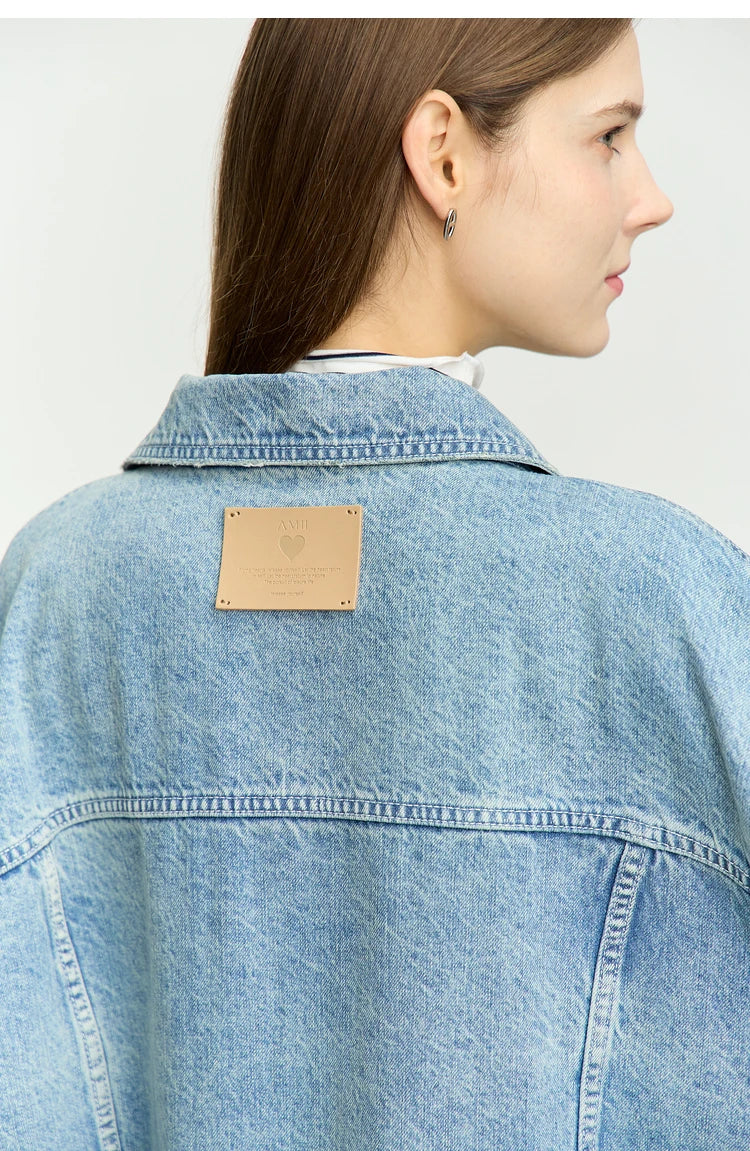 AMII Minimalism Streetwear Women Denim Coat 2023 Autumn Short Top New Loose Turn-down Collar Retro Female Clothing 12323079