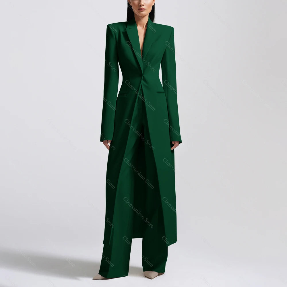 New Arrival Women Pants Sets Fashion Peak Lapel One Button Long Coat Office Lady Formal 2 Piece Solid Color Custom Suit Slim Fit