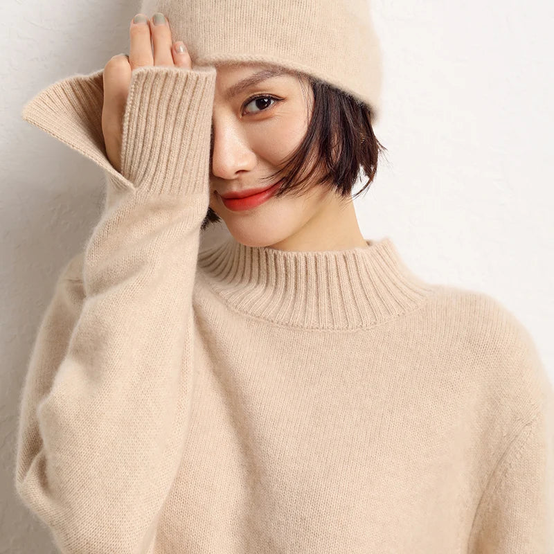 Autumn/Winter 100% Pure Cashmere Knit Pullover Women's High Quality Thicken Long Sleeve Sweater.