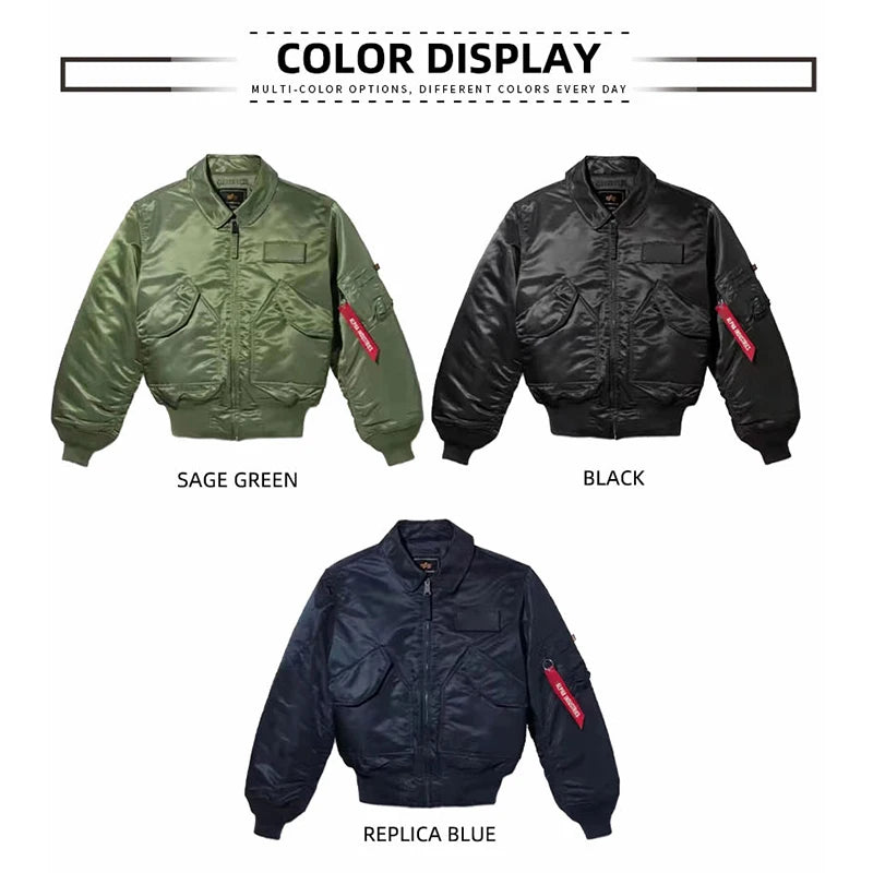 Men’s Bomber Jacket Classic Lightweight Flight Jackets Warm Comfortable Water Resistant Red Ribbon Sleeve Shirring Coat