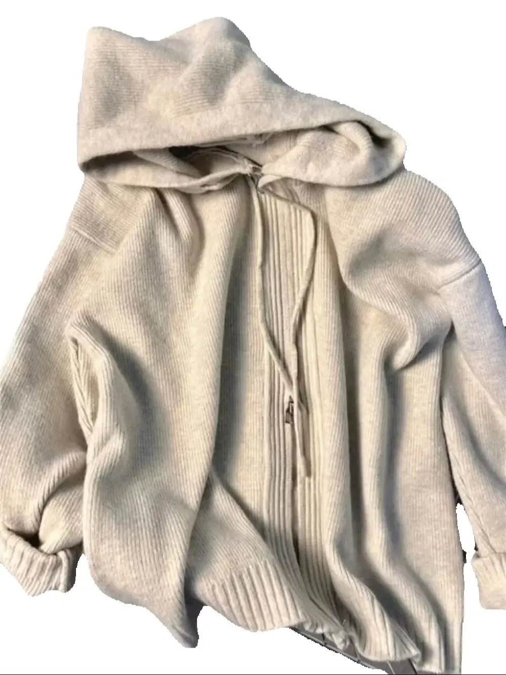Korean Gray Hood Sweater Outerwear Women Loose Spring Autumn and Winter Outdoor Thickened Knitted Double Zipper Hoodie Coats