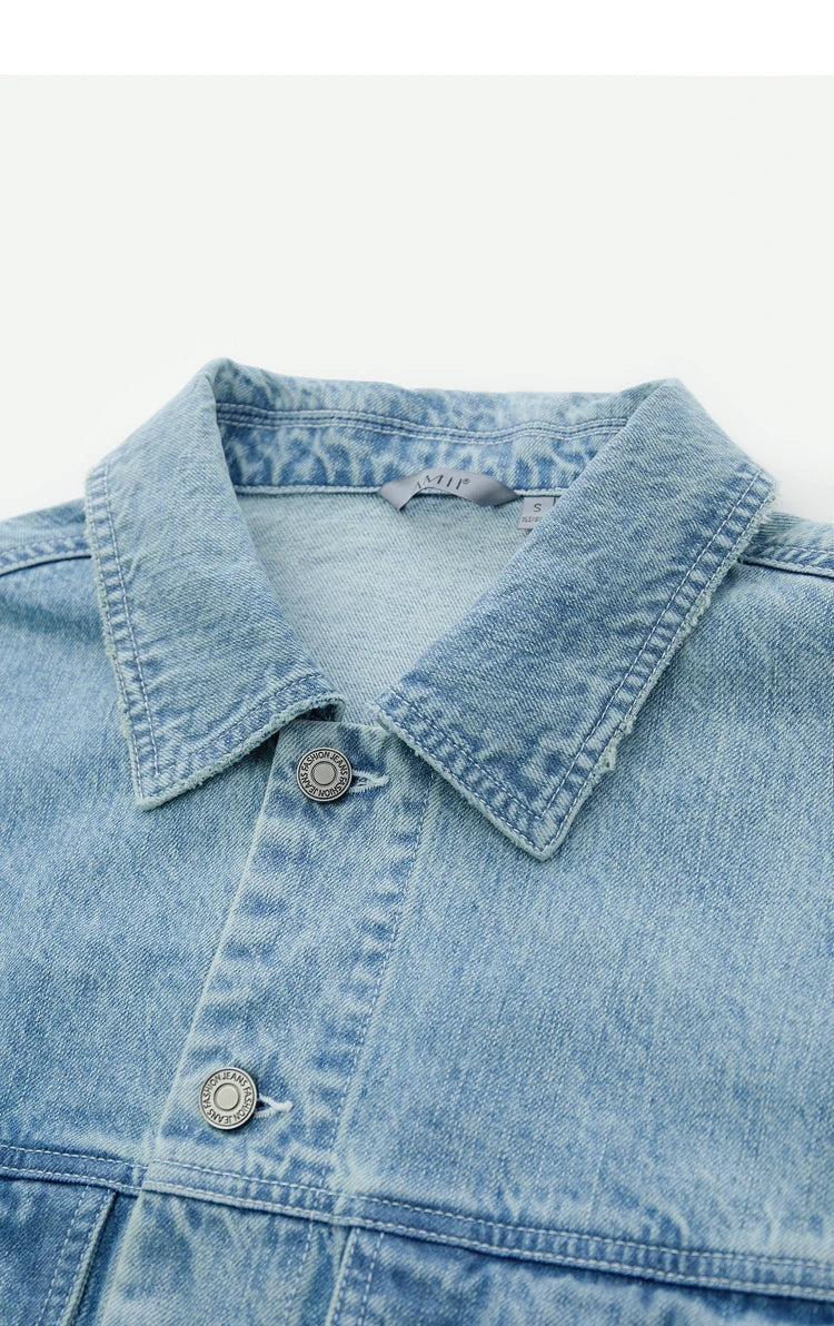 AMII Minimalism Streetwear Women Denim Coat 2023 Autumn Short Top New Loose Turn-down Collar Retro Female Clothing 12323079