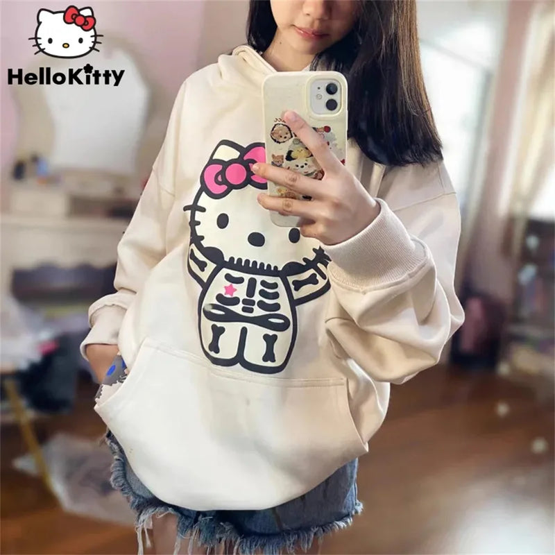 2024 New Sanrio Hello Kitty Jacket 2000s Zip Hoodie White Sweatshirt Young Women Fall Winter Kawaii Lolita Jacket Student Tops