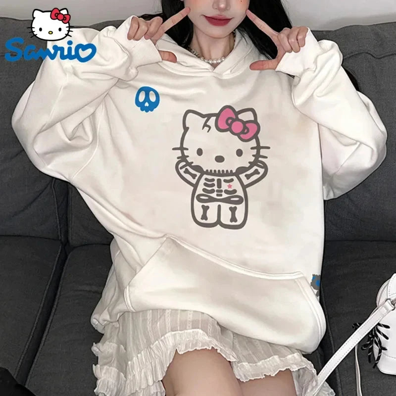 2024 New Sanrio Hello Kitty Jacket 2000s Zip Hoodie White Sweatshirt Young Women Fall Winter Kawaii Lolita Jacket Student Tops