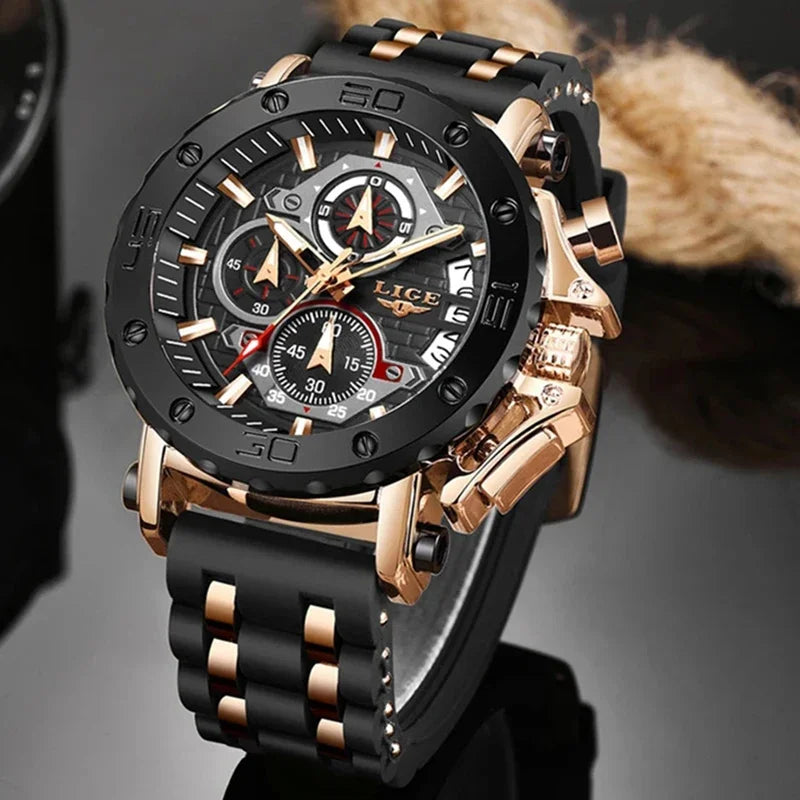 LIGE Top Brand Luxury Casual Sport Watch Creative Chronograph Silicone Strap Date Luminous Waterproof Big Men Watches Male Clock