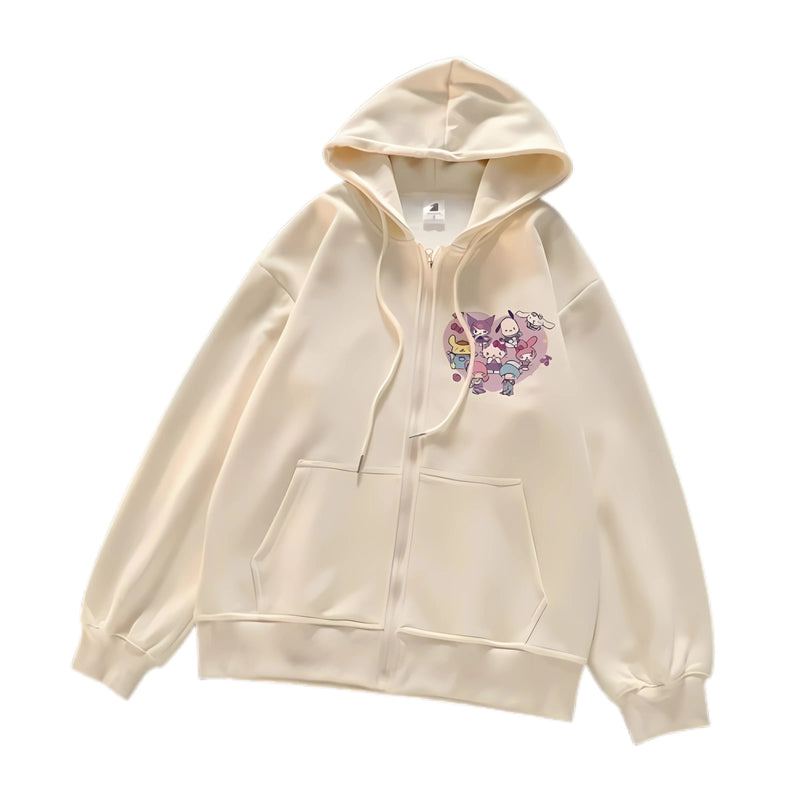 2024 New Sanrio Hello Kitty Jacket 2000s Zip Hoodie White Sweatshirt Young Women Fall Winter Kawaii Lolita Jacket Student Tops