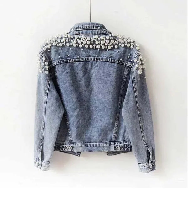 Pearl Denim Coat Women Cotton Spring Autumn Ropa Cardigan Jeans Punk Gothic Bomber Jacket Windbreaker Y2k Women Jackets Korean