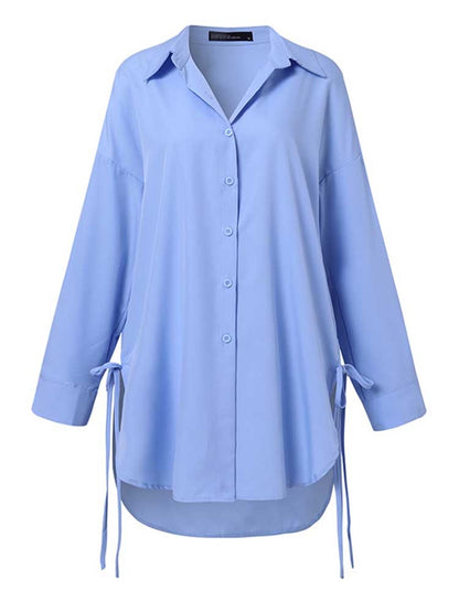Stylish Solid Shirts Women's Asymmetrical Blouse 2023 ZANZEA Casual Lace Up Blusas Female Button Lapel Shirt Oversized Tunic