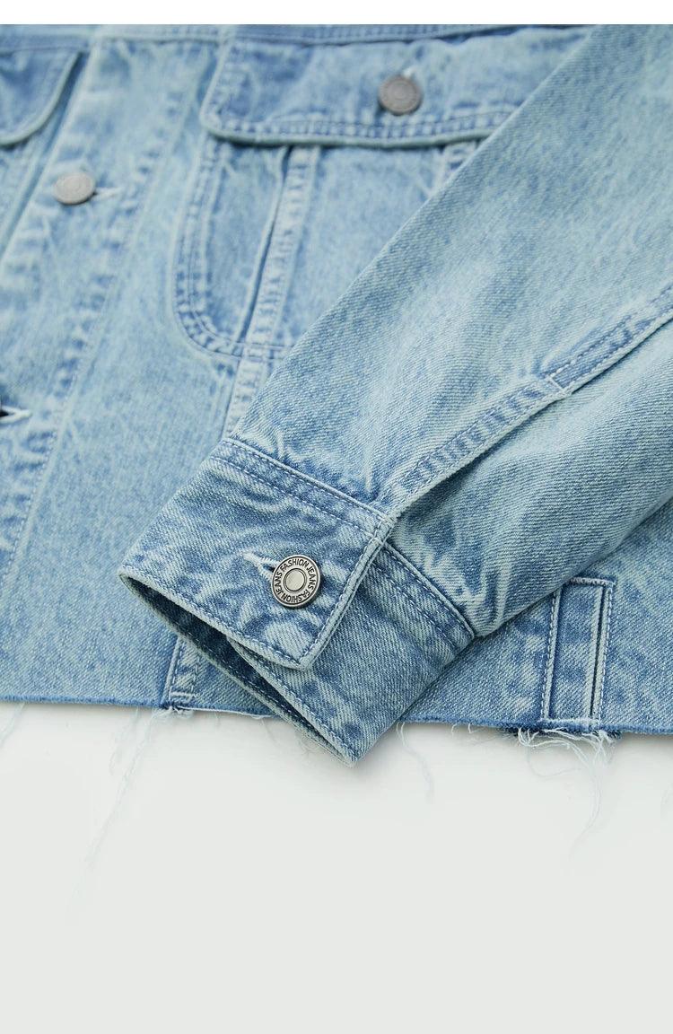 AMII Minimalism Streetwear Women Denim Coat 2023 Autumn Short Top New Loose Turn-down Collar Retro Female Clothing 12323079