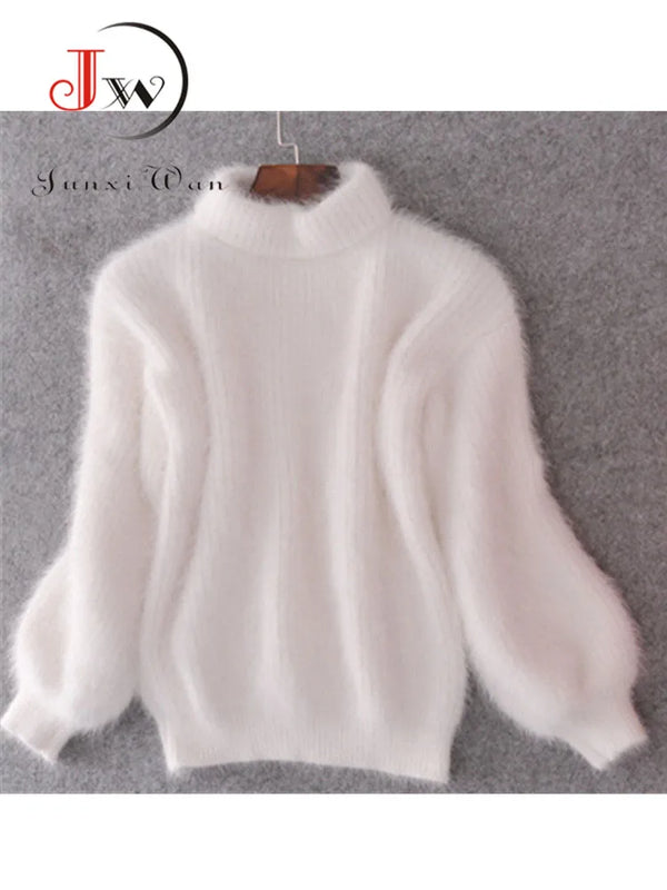 Ladies White Mohair Thicken Turtleneck Sweater Autumn/Winter.