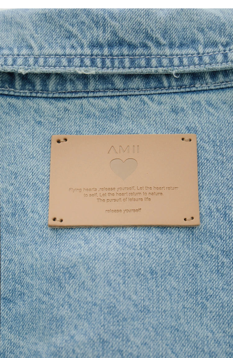 AMII Minimalism Streetwear Women Denim Coat 2023 Autumn Short Top New Loose Turn-down Collar Retro Female Clothing 12323079