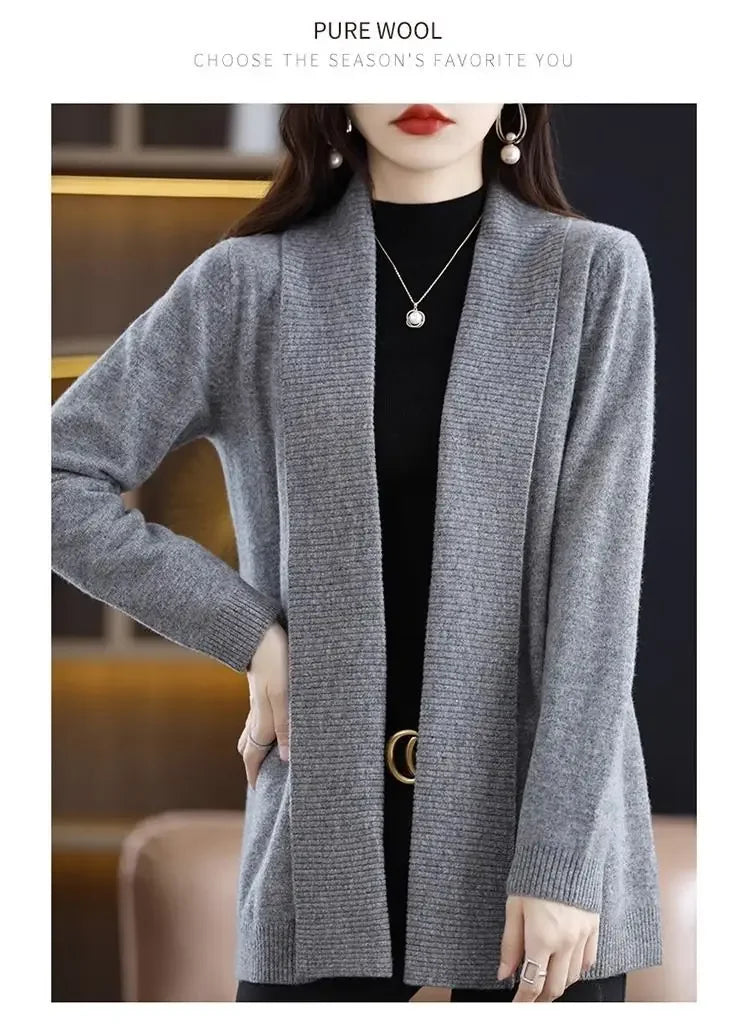 Temperament versatile cardigan women solid color knitted top loose sweater