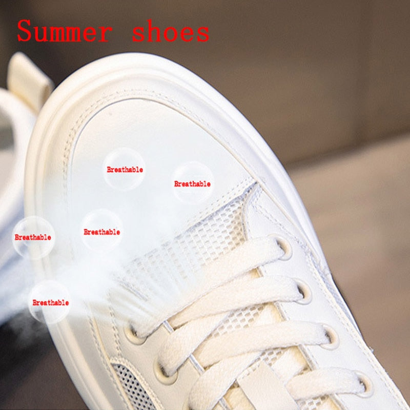 Big Size Women Sneakers Autumn Leather Light White Sneaker Female Platform Vulcanized Shoes Spring Casual Breathable Sports Shoe