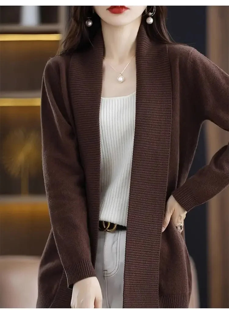 Temperament versatile cardigan women solid color knitted top loose sweater