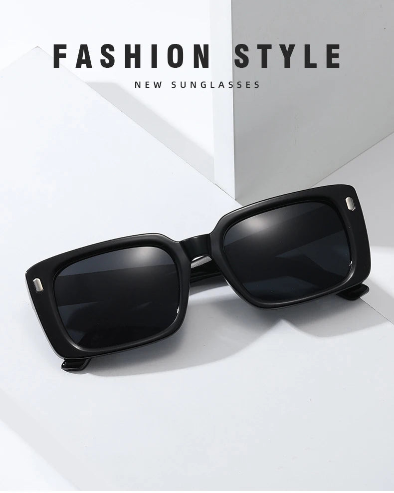 Vintage Rivet Square Sunglasses Woman Brand Designer Personality Sun Glasses Female Fashion Orange Retro Oculos De Sol
