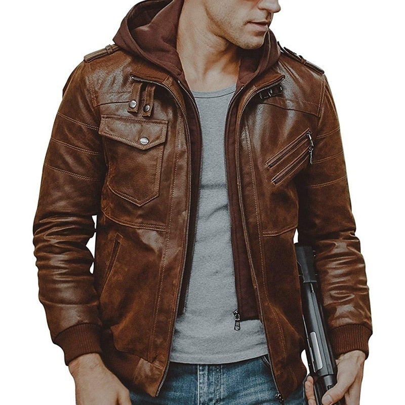 Men's New Casual Leather jacket. European Windbreaker. Genuine Leather Biker Jacket.