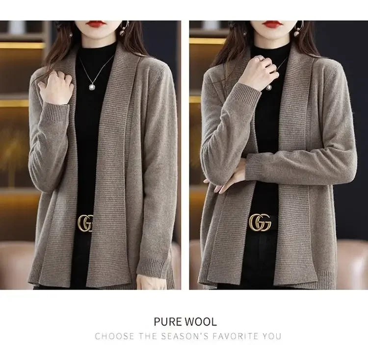 Temperament versatile cardigan women solid color knitted top loose sweater