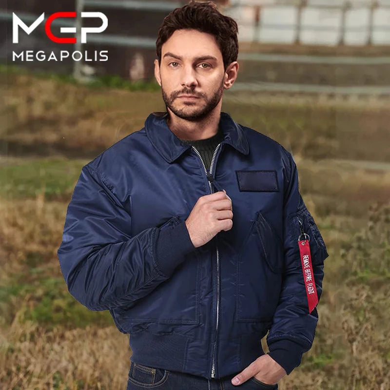 Men’s Bomber Jacket Classic Lightweight Flight Jackets Warm Comfortable Water Resistant Red Ribbon Sleeve Shirring Coat