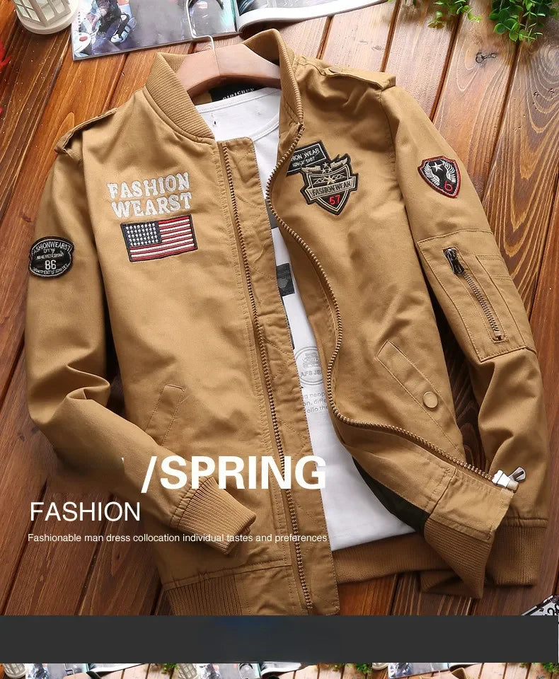 2024 new Bomber Jacket Men Fashion Casual Windbreaker Jacket Coat Men Spring and Autumn New Hot Outwear Stand Slim Embroidery