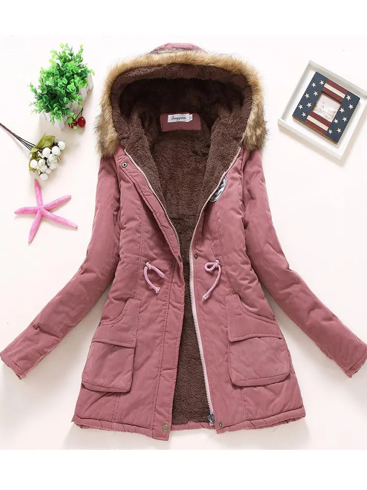 Women's cotton wadded hooded jacket medium-long casual parka. Sizes XXXL quilt snow outwear