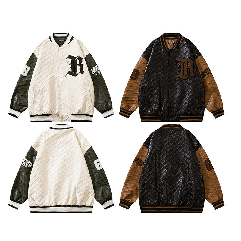 Letter Embroidery Contrast Color Men's And Women's Baseball Jacket