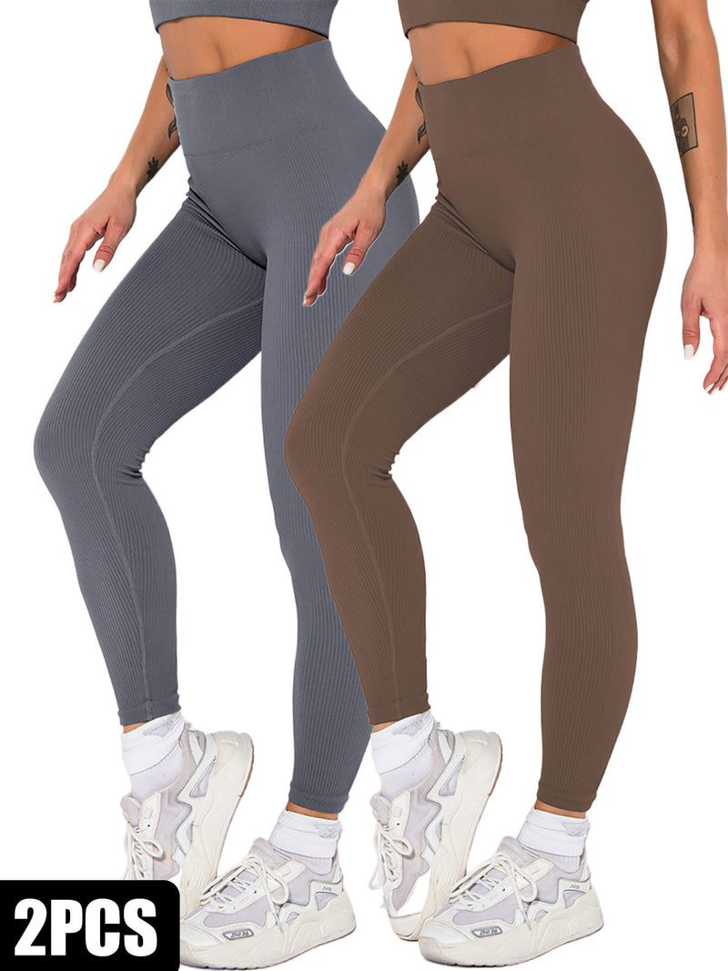 Seamless Ribbed Leggings for Women – 2 Pack | Soft & Stretchy High-Waist Fit
