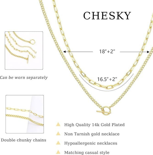 Double Layer Paperclip Chain Necklace - Geometric OT Clasp Layered Choker  Hip-Hop Style Stackable Gold Necklace For Women  Minimalist Dainty Layered Chains