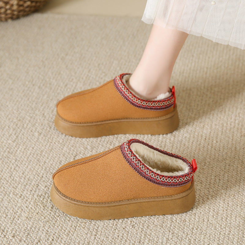 Women's Fleece Warm Thick Bottom Cotton Shoes Ankle Flats.
