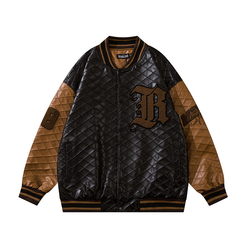 Letter Embroidery Contrast Color Men's And Women's Baseball Jacket
