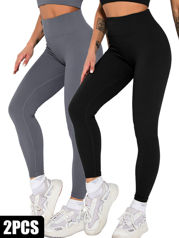 Seamless Ribbed Leggings for Women – 2 Pack | Soft & Stretchy High-Waist Fit