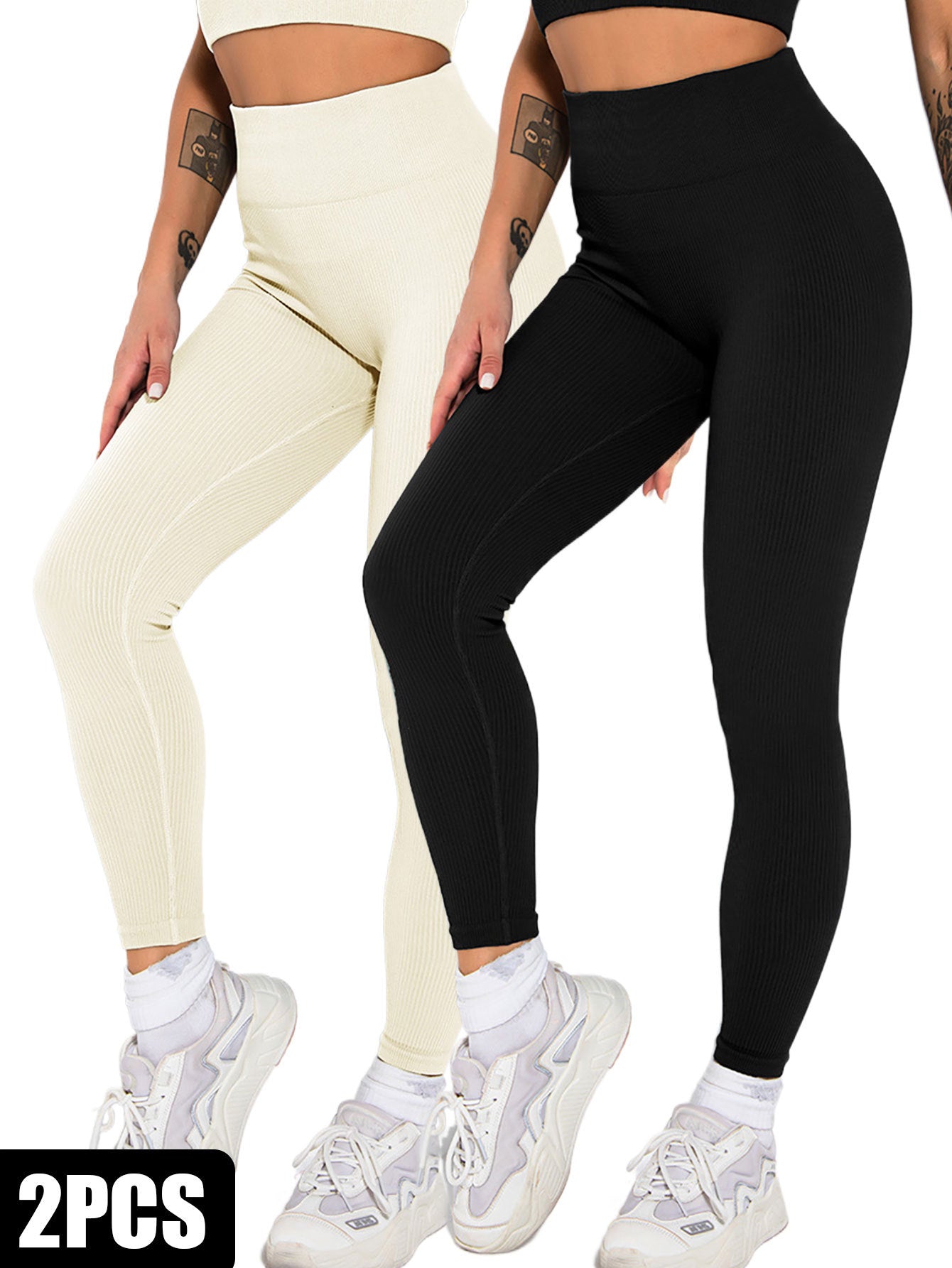 Seamless Ribbed Leggings for Women – 2 Pack | Soft & Stretchy High-Waist Fit