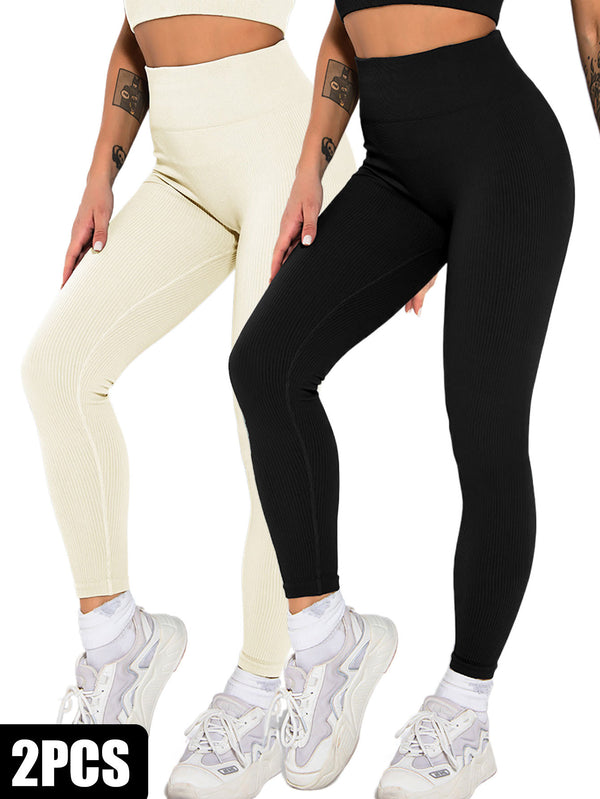 Seamless Ribbed Leggings for Women – 2 Pack | Soft & Stretchy High-Waist Fit