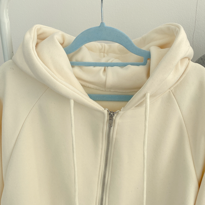 Fleece Thickened Solid Color Hooded Sweater Zipper